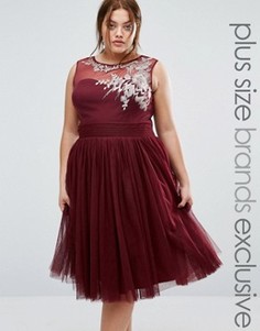 Короткое приталенное платье с вышивкой Little Mistress Plus - Красный