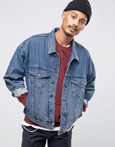 Выбеленная синяя джинсовая куртка в стиле oversize ASOS - Синий