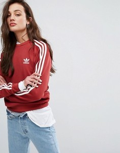 Бордовый свитшот бойфренда с тремя полосками adidas Originals - Красный