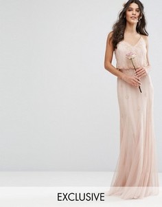 Платье макси с сетчатыми вставками на юбке и отделкой Amelia Rose - Розовый