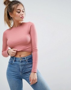 Укороченный лонгслив в рубчик ASOS - Бежевый