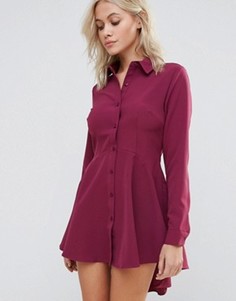 Короткое приталенное платье-рубашка QED London - Красный