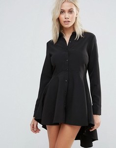 Короткое приталенное платье-рубашка QED London - Черный