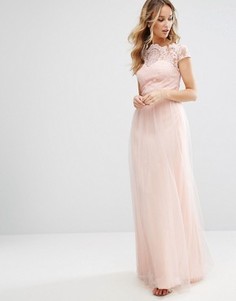 Премиум-платье макси с кружевом и юбкой из тюля Chi Chi London - Розовый