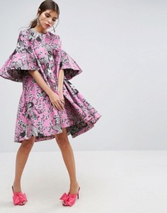 Жаккардовое oversize-платье миди с цветами и птицами ASOS SALON - Мульти
