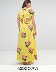 Чайное платье макси с цветочным принтом и открытой спиной ASOS CURVE - Мульти