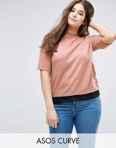 Джемпер с кружевной отделкой ASOS CURVE - Розовый