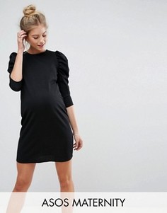 Платье мини из крепа с пышными рукавами ASOS Maternity - Черный