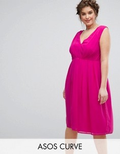 Платье миди со складками ASOS CURVE - Розовый