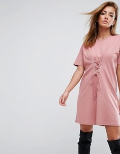Платье-футболка со шнуровкой на талии ASOS - Розовый