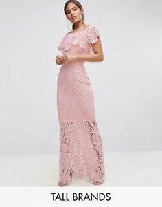 Кружевное платье макси с открытыми плечами и оборкой Paper Dolls Tall - Розовый