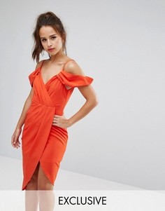 Платье с запахом, открытыми плечами и асимметричным краем Ginger Fizz - Красный