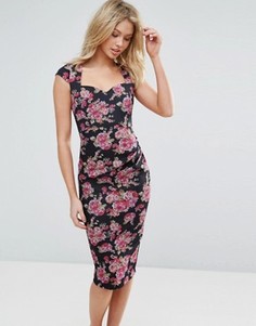 Платье-футляр миди с цветочным принтом и короткими рукавами Vesper - Розовый