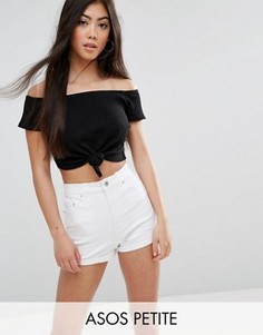 Топ в рубчик с узлом спереди ASOS PETITE - Черный