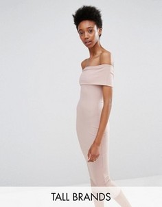 Облегающее платье в рубчик с широким вырезом Missguided Tall - Розовый