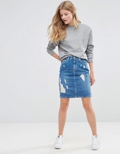 Джинсовая юбка-карандаш с прорехами Pepe Jeans - Синий