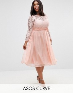 Платье миди с кружевом и бантом ASOS CURVE WEDDING - Розовый
