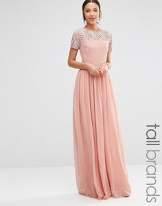 Плиссированное платье макси с искусственным жемчугом Maya Tall - Розовый