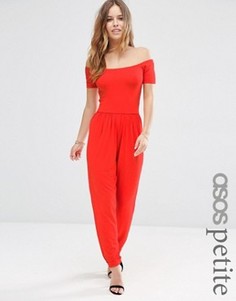 Трикотажный комбинезон с широкими брюками и вырезом лодочкой ASOS PETITE - Розовый