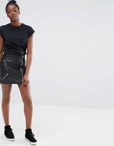 Байкерская юбка из искусственной кожи Only - Черный