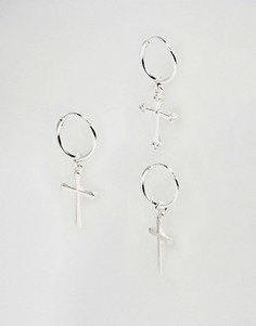 Серьги-кольца с крестиками Chained & Able - Серебряный