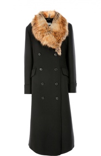 Шерстяное пальто прямого кроя с меховой отделкой Dries Van Noten