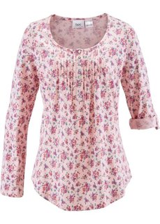 Хлопчатобумажная футболка с длинным рукавом (жемчужно-розовый в цветочек) Bonprix