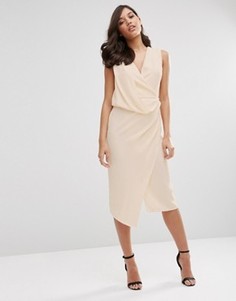 Платье-футляр миди с запахом ASOS - Розовый
