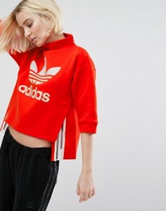 Красный укороченный свитшот с высоким воротом и прозрачными вставками adidas Originals - Красный