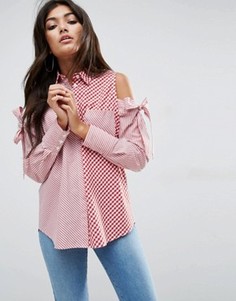 Рубашка в полоску и клетку с вырезами на плечах ASOS - Мульти