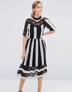 Платье миди с кружевными вставками Closet - Мульти