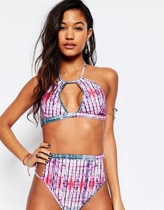 Укороченный бикини‑топ с принтом тай‑дай и завязкой на шее ASOS Summer - Мульти