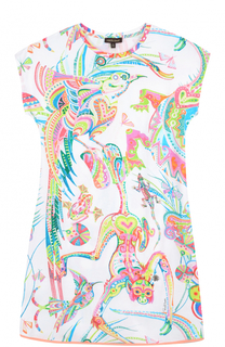 Мини-платье из эластичного хлопка с ярким принтом Roberto Cavalli