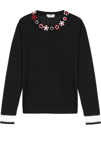 Кашемировый пуловер с прозрачными вставками и декорированным круглым вырезом Fendi