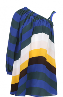 Шелковое платье асимметричного кроя в полоску Fendi