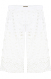Хлопковые брюки свободного кроя с перфорацией и кружевной вставкой Ermanno Scervino