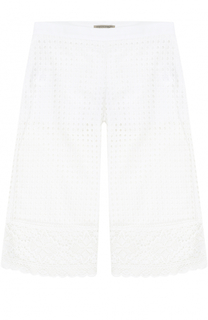 Хлопковые брюки свободного кроя с перфорацией и кружевной вставкой Ermanno Scervino