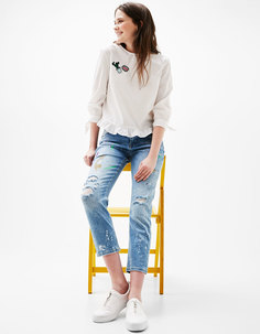 Блуза из поплина с рукавами 3/4 и бантом Bershka