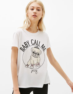 Футболка с принтом ‘kitty/pug’ Bershka