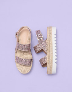 Блестящие босоножки на платформе из джута Bershka