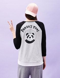 Футболка с рукавами длиной 3/4 и принтом Bershka