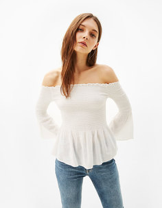 Топ облегающего кроя с расклешенными рукавами Bershka