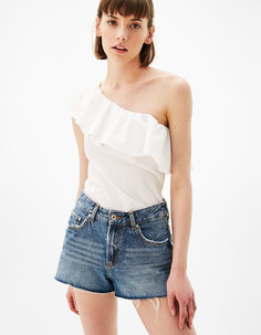 Ассиметричный топ из поплина с воланами Bershka