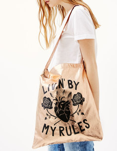 Сумка-шопер &#39;living by my rules&#39; Bershka