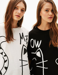 Футболка с принтом ‘кот’ Bershka