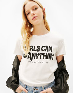 Футболка с надписью ‘girl-power’ Bershka