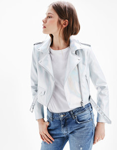 Байкерская куртка с переливающейся отделкой Bershka