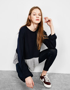 Толстовка с низом из рубашечной ткани и воланами Bershka