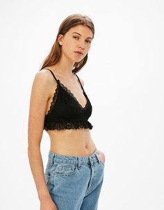 Кружевной топ-бюстье с воланами Bershka
