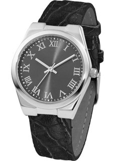 Часы на браслете с крокодиловым тиснением (черный/серебристый) Bonprix